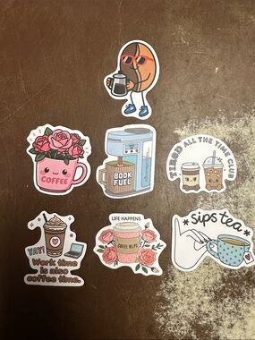 Coffee & Tea Sticker Pack — Cute Pink, Blue, Brown, Cream Designs